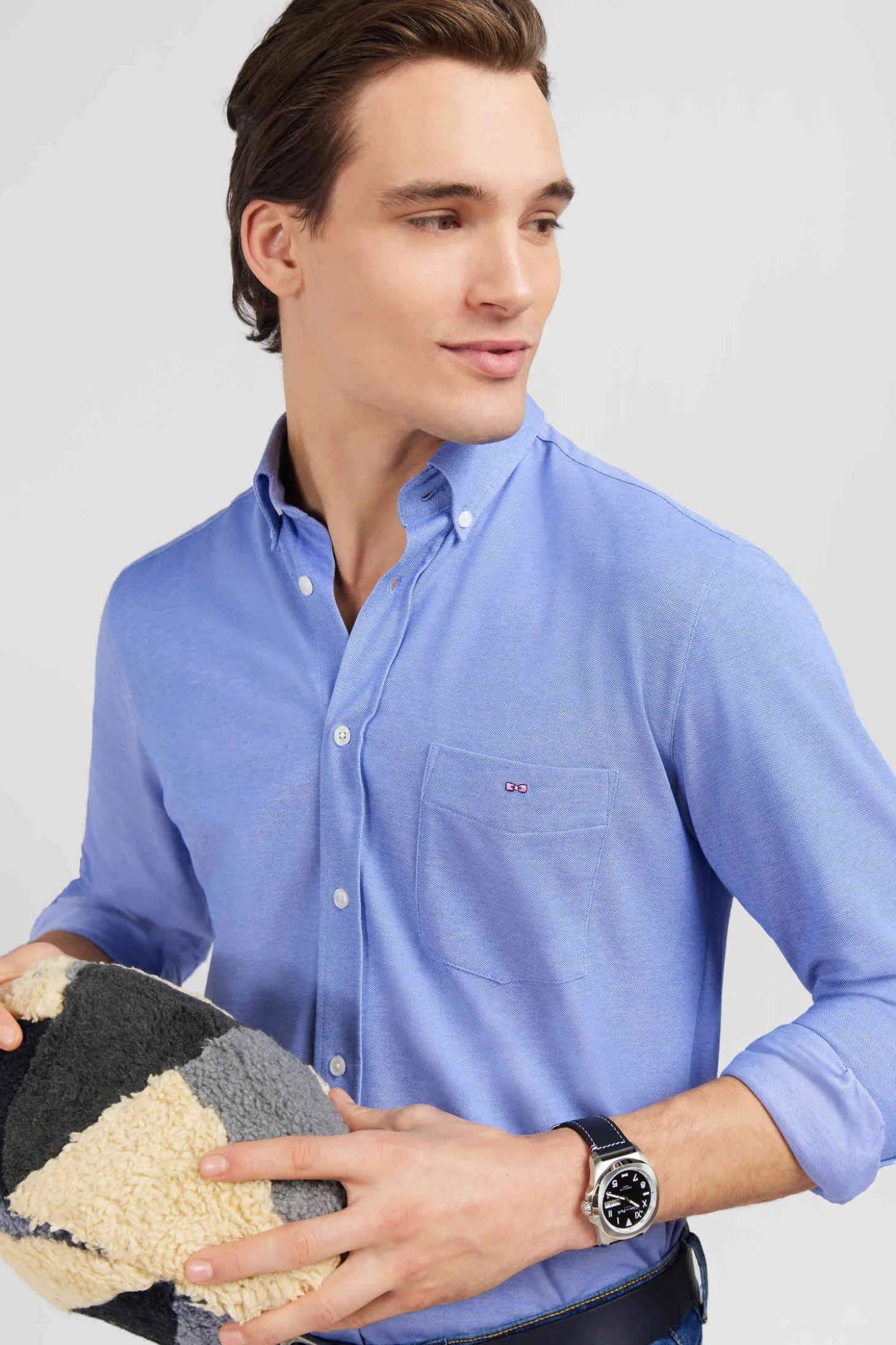 Chemise slim en coton pinpoint bleu