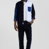 Chemise tricolore en coton bleu marine coupe Regular