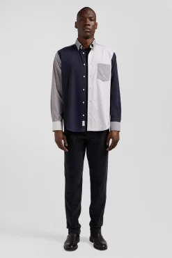 Chemise tricolore en coton gris coupe Regular