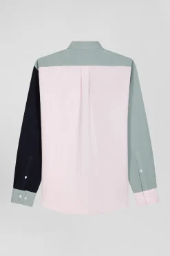 Chemise tricolore en coton vert coupe Regular