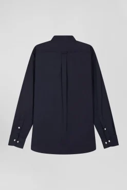 Chemise unie bleu marine en coton stretch mélangé coupe Regular
