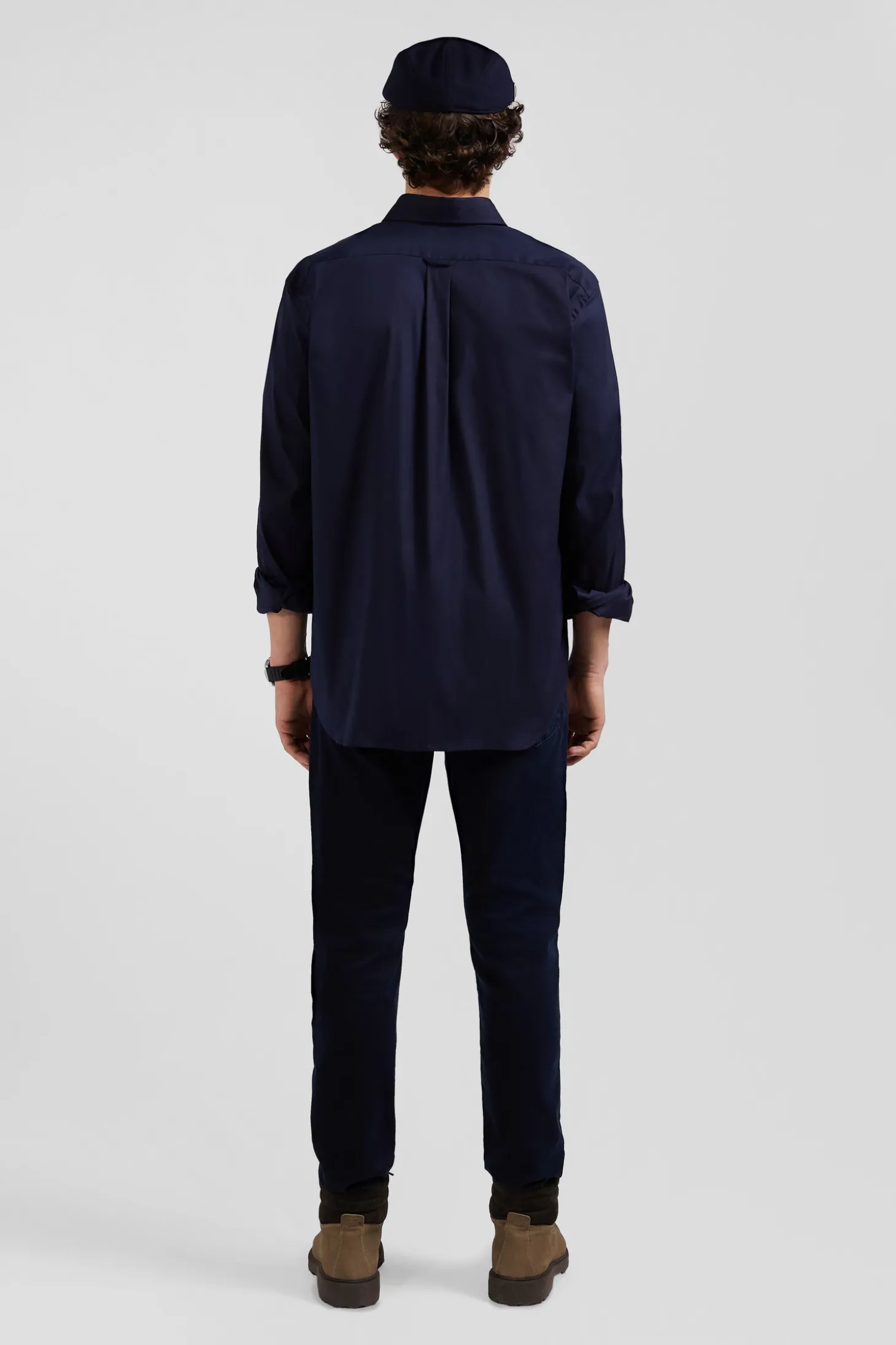 Chemise unie bleu marine en coton stretch mélangé coupe Regular
