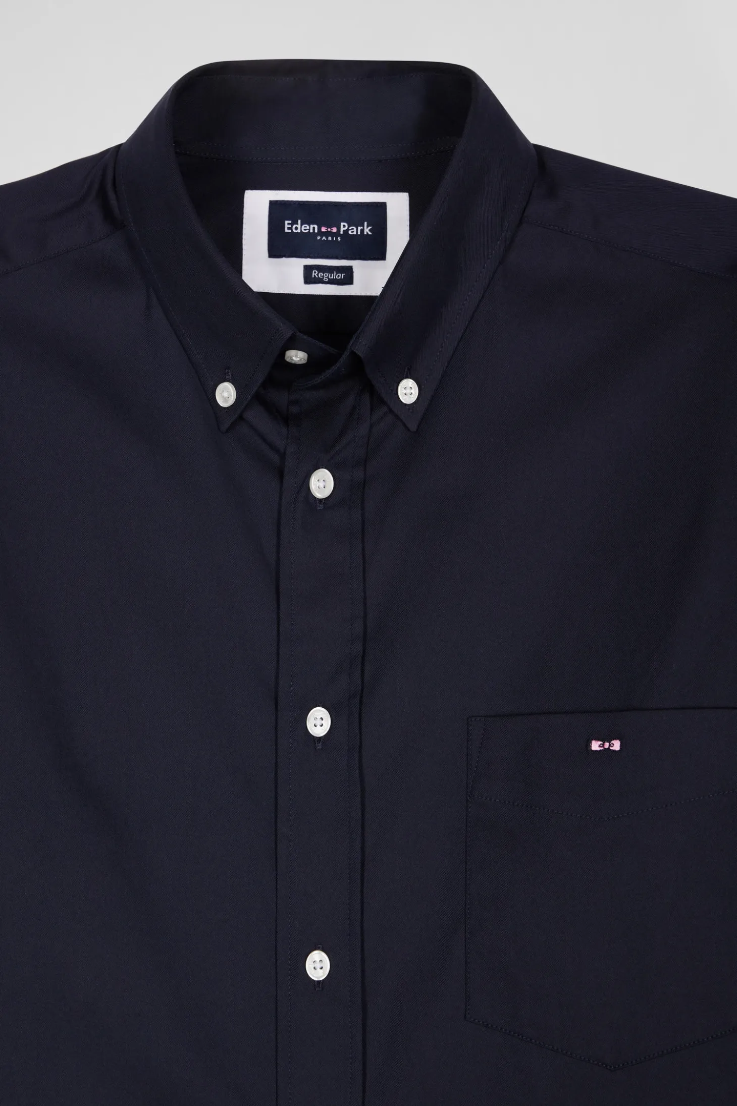 Chemise unie bleu marine en coton stretch mélangé coupe Regular