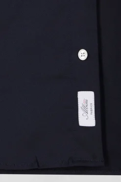 Chemise unie bleu marine en coton stretch mélangé coupe Regular