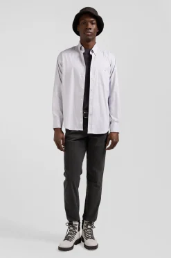 Chemise unie grise en coton stretch mélangé coupe Regular