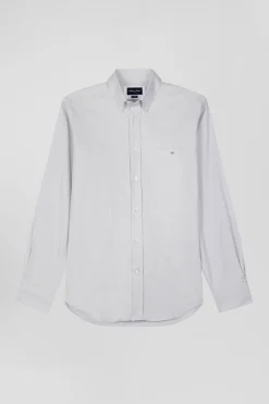 Chemise unie grise en coton stretch mélangé coupe Regular