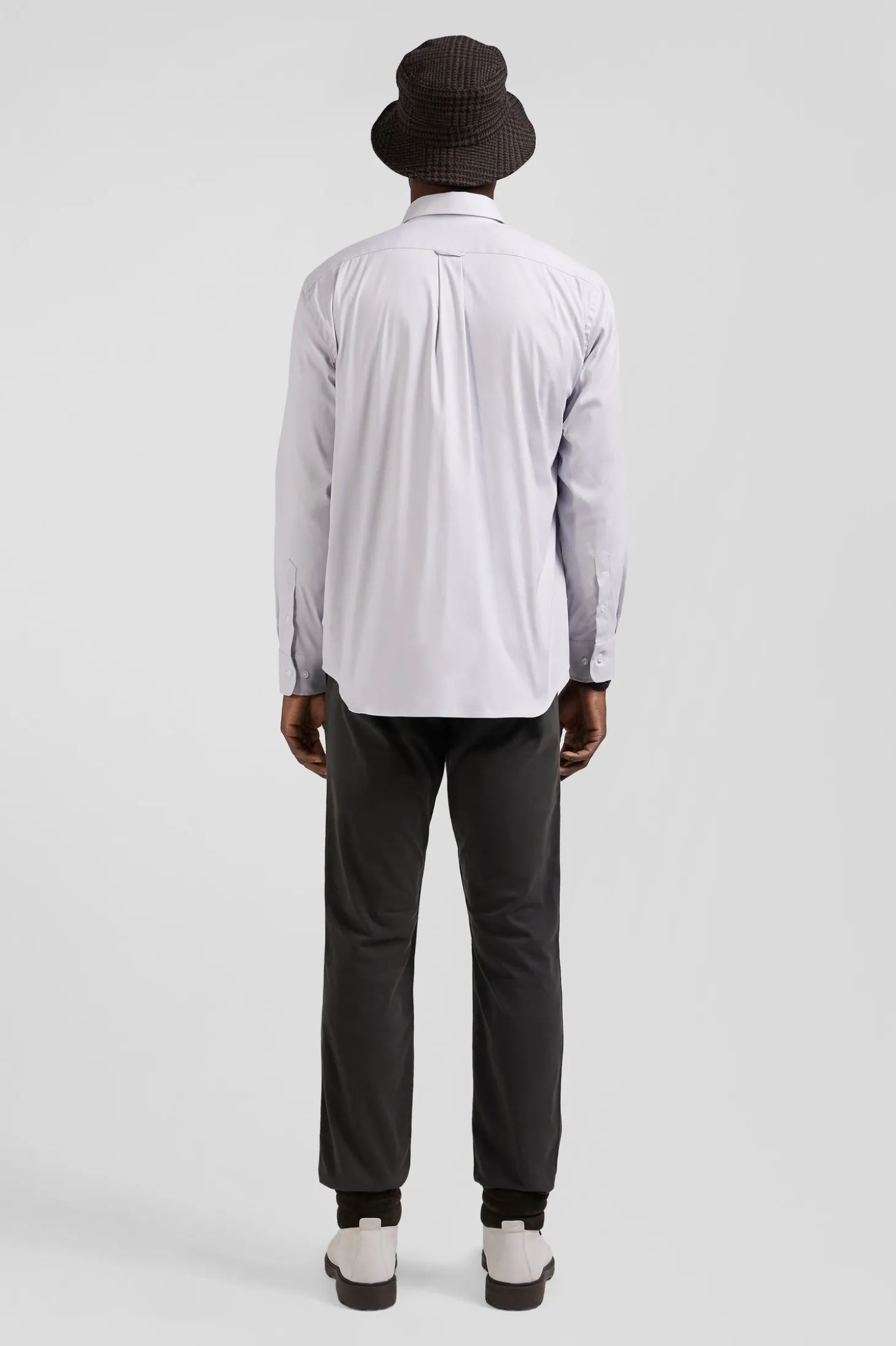 Chemise unie grise en coton stretch mélangé coupe Regular
