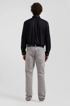 Chemise unie noire en coton stretch mélangé coupe Regular