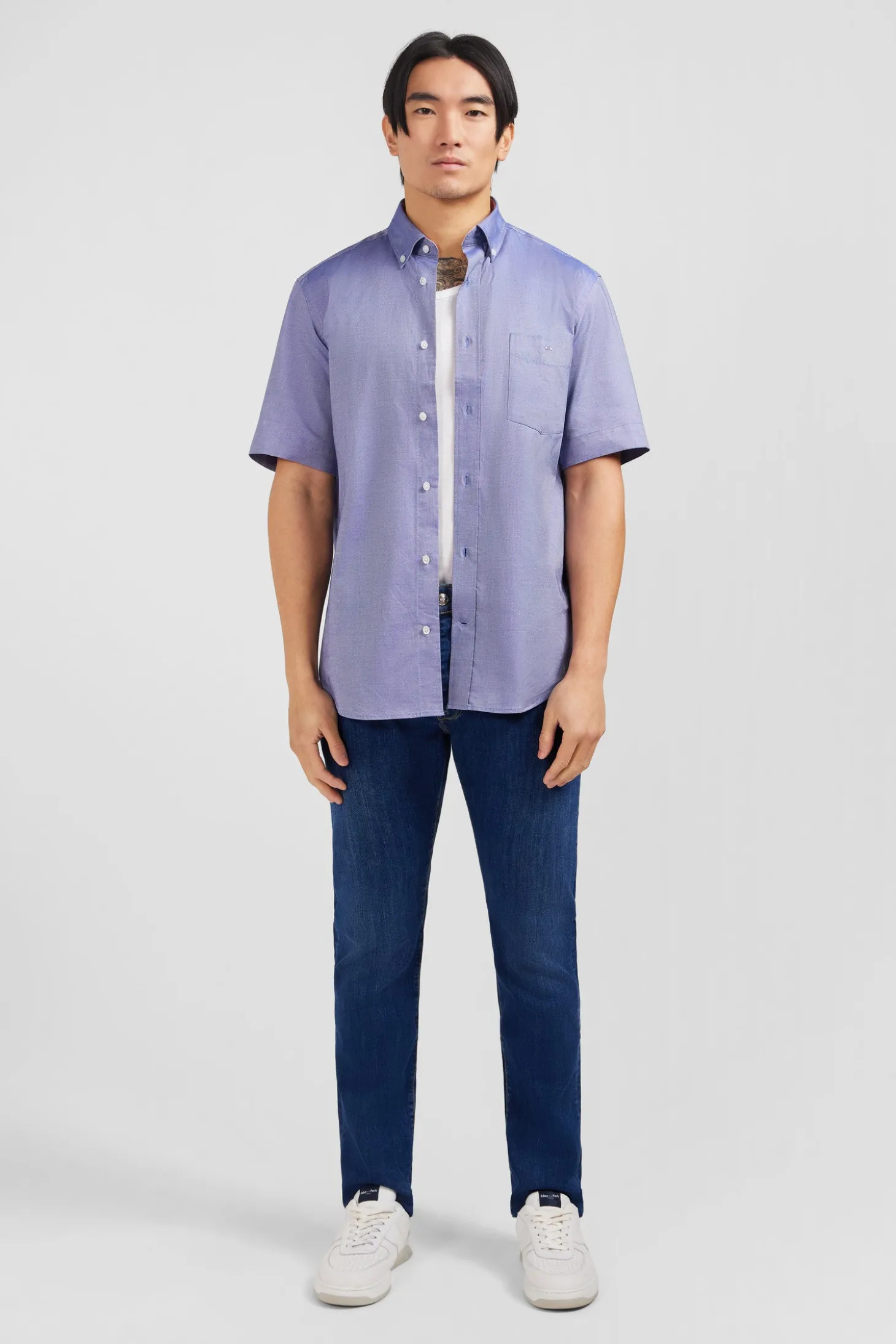 Chemisette bleu marine unie en coton