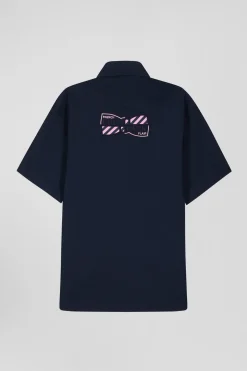 Chemisette en coton bleu marine coupe Regular broderie dos