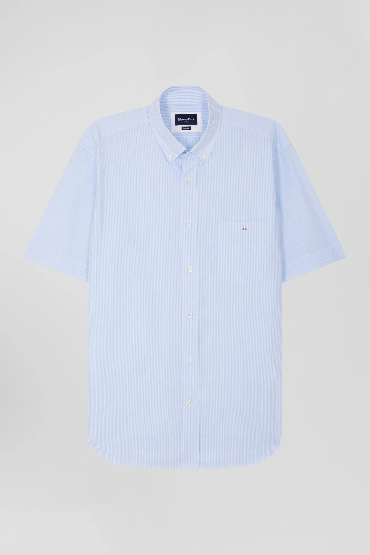 Chemisette en coton rayée ciel et blanche coupe Regular