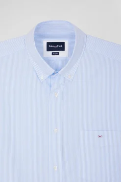 Chemisette en coton rayée ciel et blanche coupe Regular