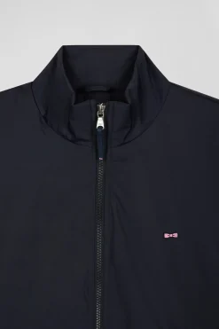 Coupe vent bleu marine en nylon mat broderie dos cerclée
