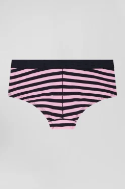 Culotte shorty en jersey de coton stretch cerclée bleu marine et rose
