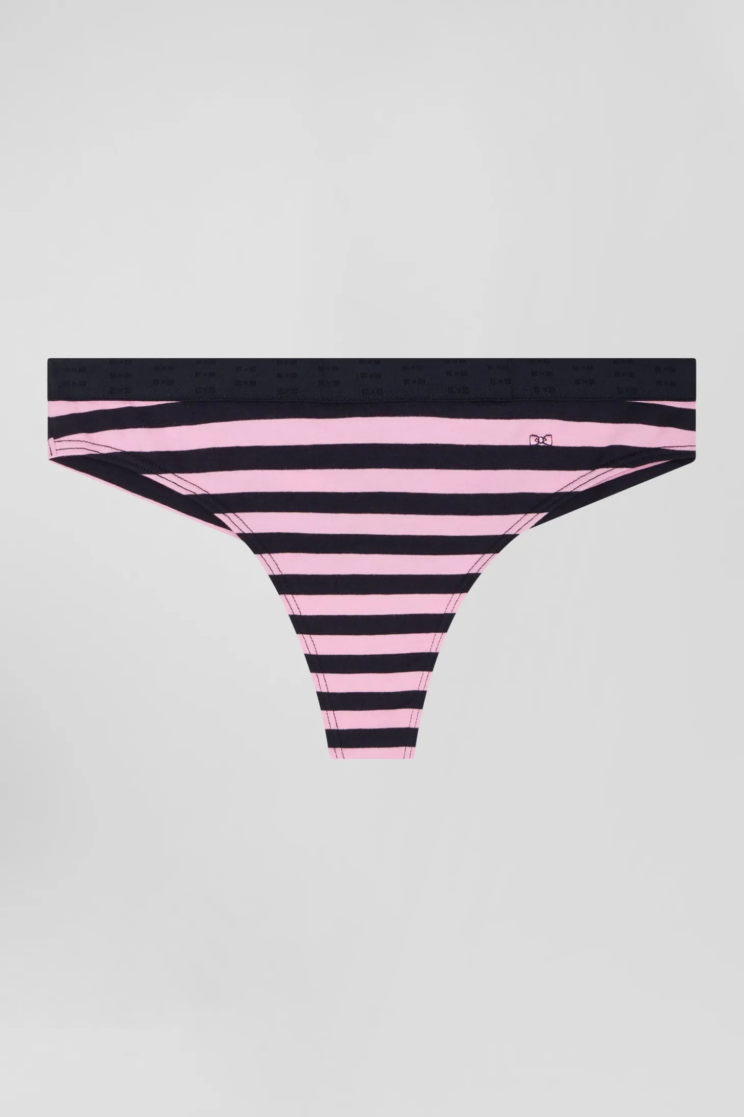 Culotte tanga en jersey coton stretch cerclé bleu marine et rose