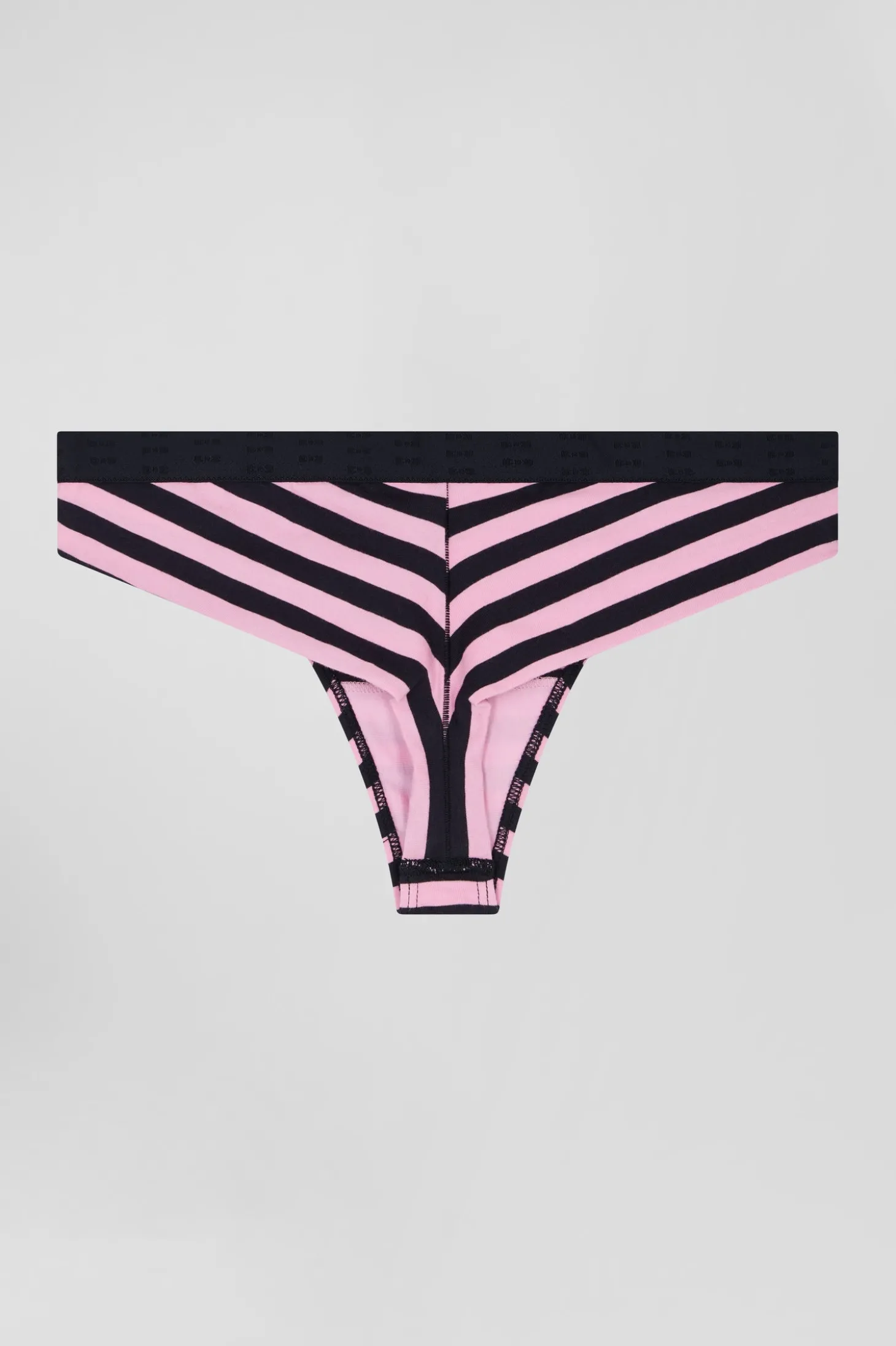 Culotte tanga en jersey coton stretch cerclé bleu marine et rose