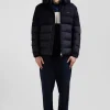 Doudoune bimatière flanelle et nylon bleu marine