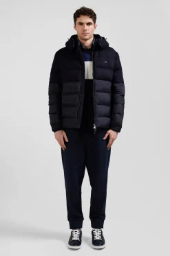 Doudoune bimatière flanelle et nylon bleu marine