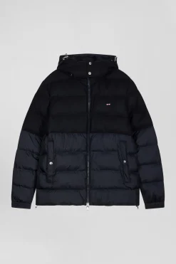 Doudoune bimatière flanelle et nylon bleu marine