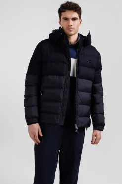 Doudoune bimatière flanelle et nylon bleu marine