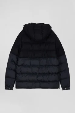 Doudoune bimatière flanelle et nylon bleu marine