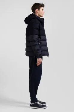 Doudoune bimatière flanelle et nylon bleu marine