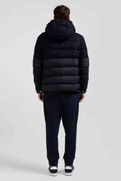 Doudoune bimatière flanelle et nylon bleu marine