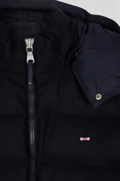 Doudoune bimatière flanelle et nylon bleu marine
