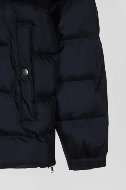 Doudoune bimatière flanelle et nylon bleu marine
