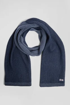 Echarpe rayée en laine et coton bleu marine
