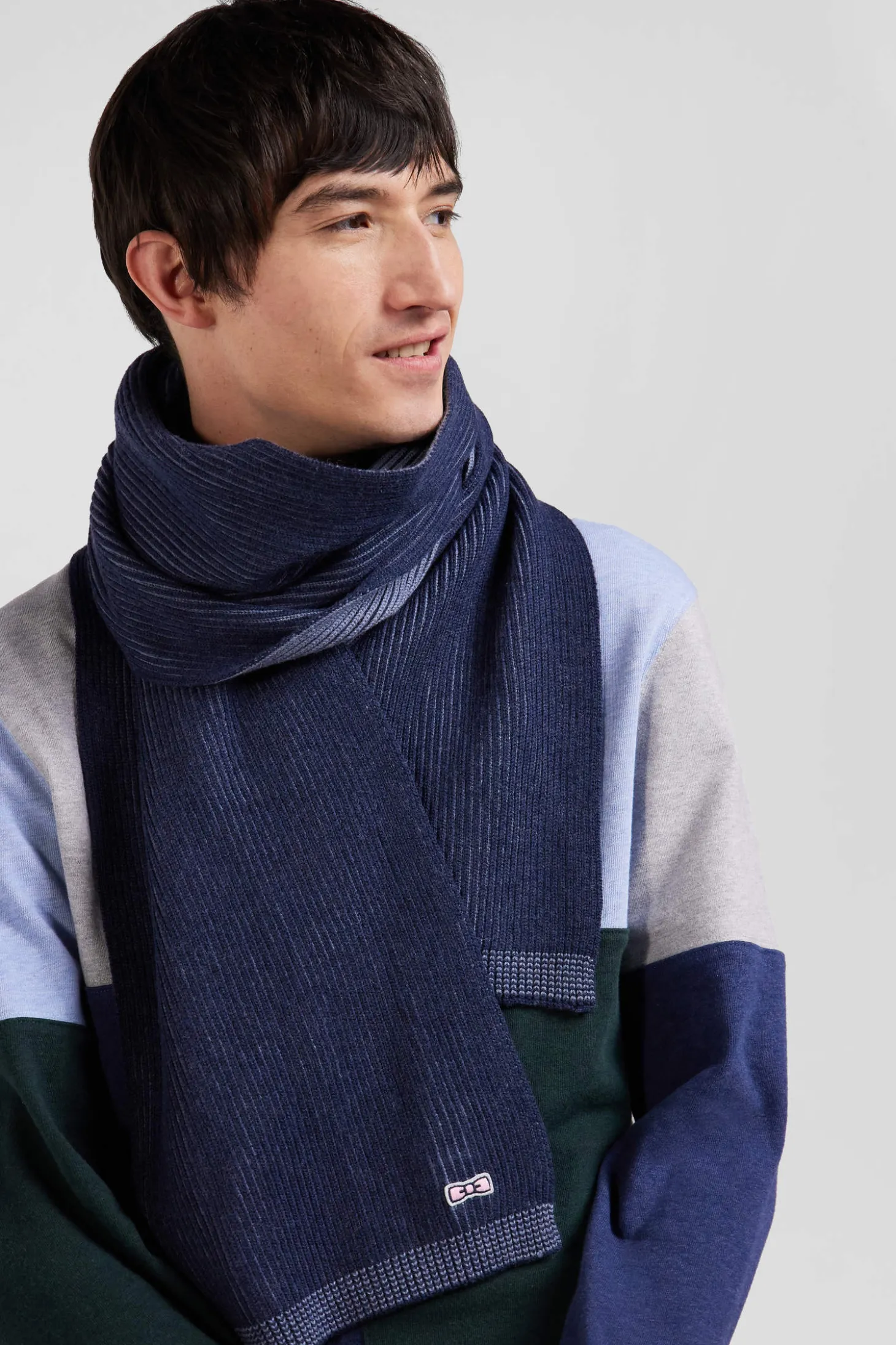Echarpe rayée en laine et coton bleu marine