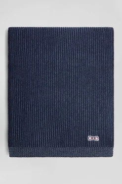 Echarpe rayée en laine et coton bleu marine