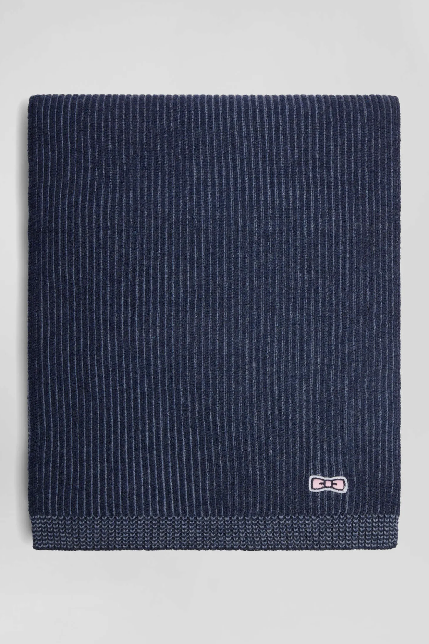 Echarpe rayée en laine et coton bleu marine