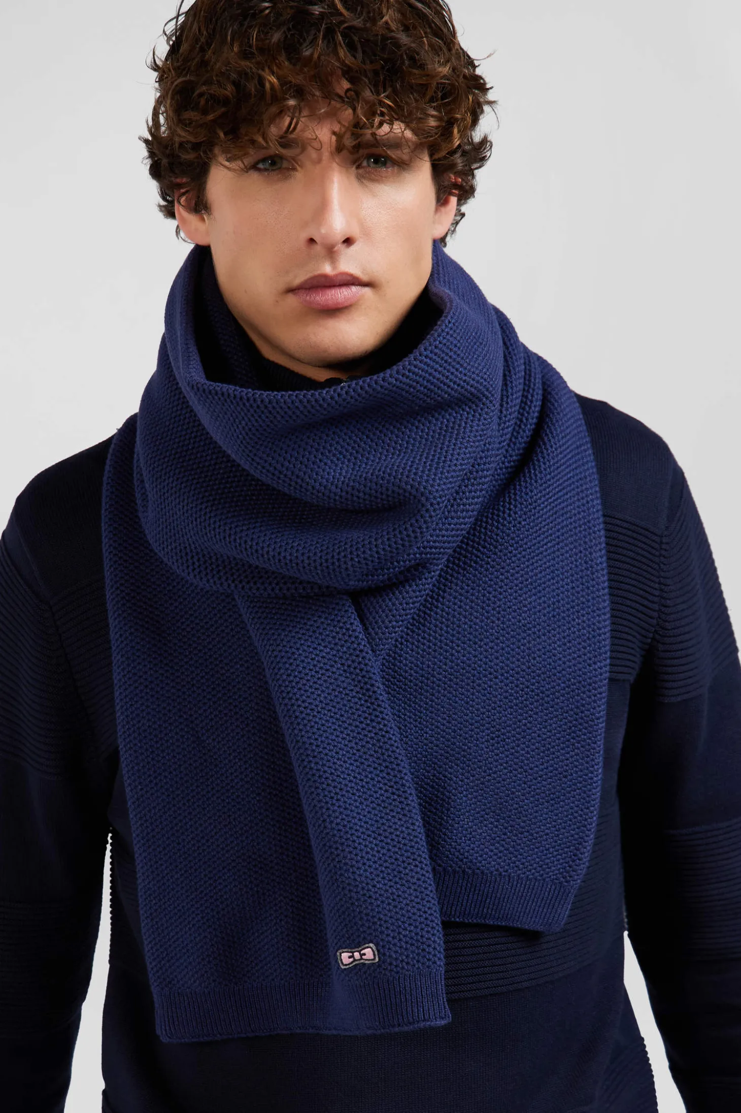 Echarpe unie en coton bleu foncé