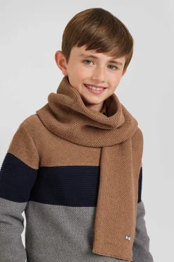 Echarpe unie en coton noisette broderie nœud papillon