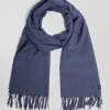 Echarpe unie frangée bleue