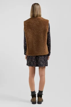 Gilet sans manches zippé en peau retournée camel coupe Relaxed