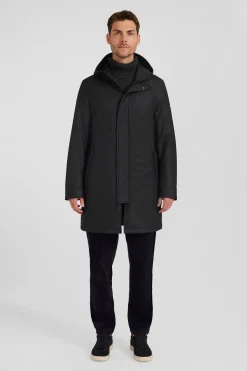 Imperméable noir à capuche intégrée