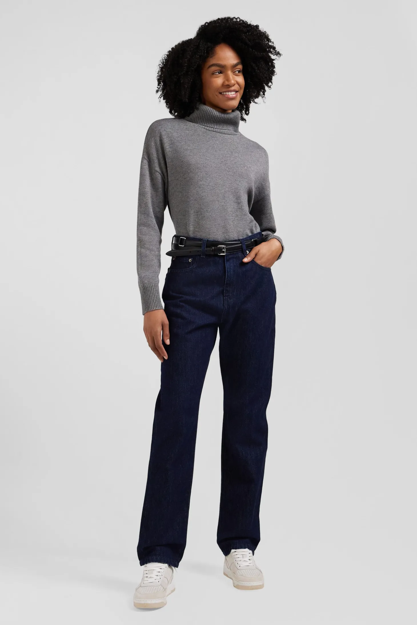 Jean 5 poches en coton bleu marine coupe Regular