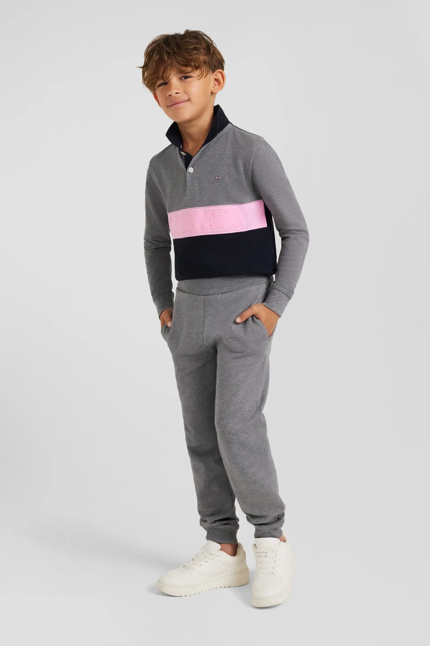 Jogging en molleton coton gratté gris coupe Regular