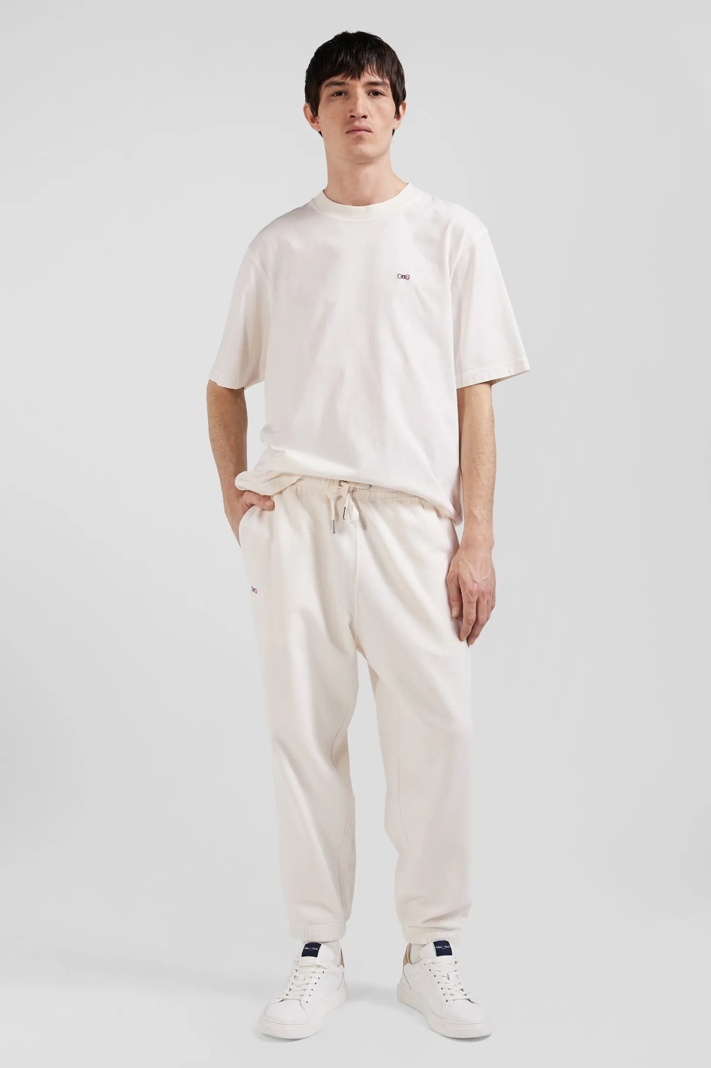 Jogging unisexe en molleton coton écru surteint coupe Relaxed