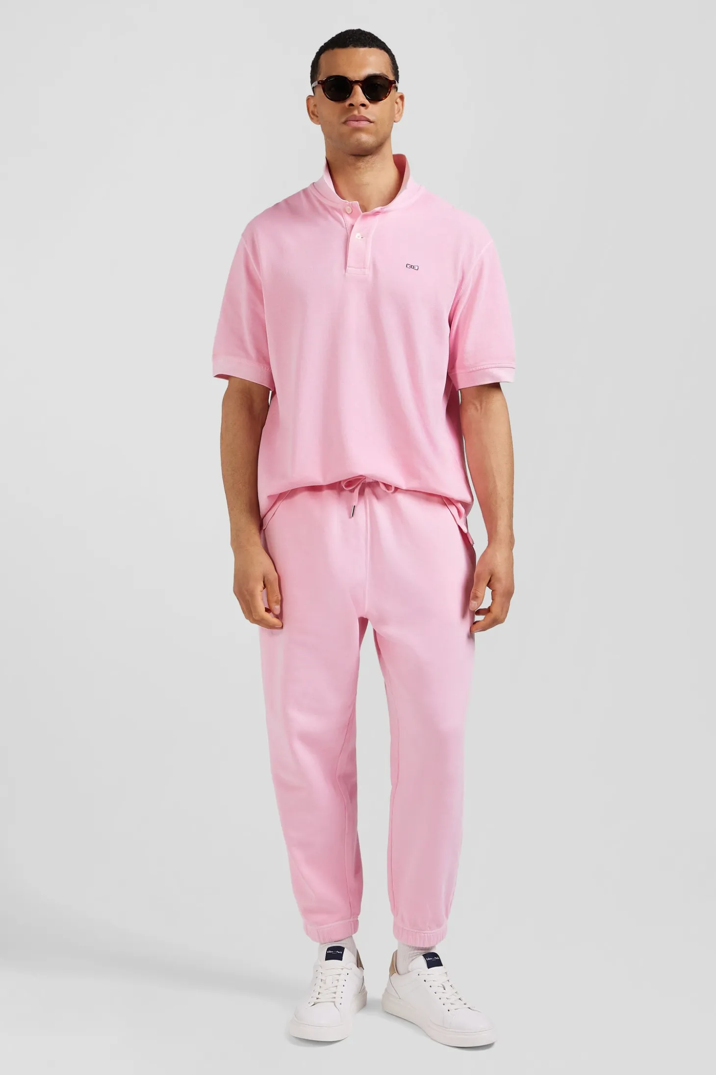 Jogging unisexe en molleton coton rose surteint coupe Relaxed