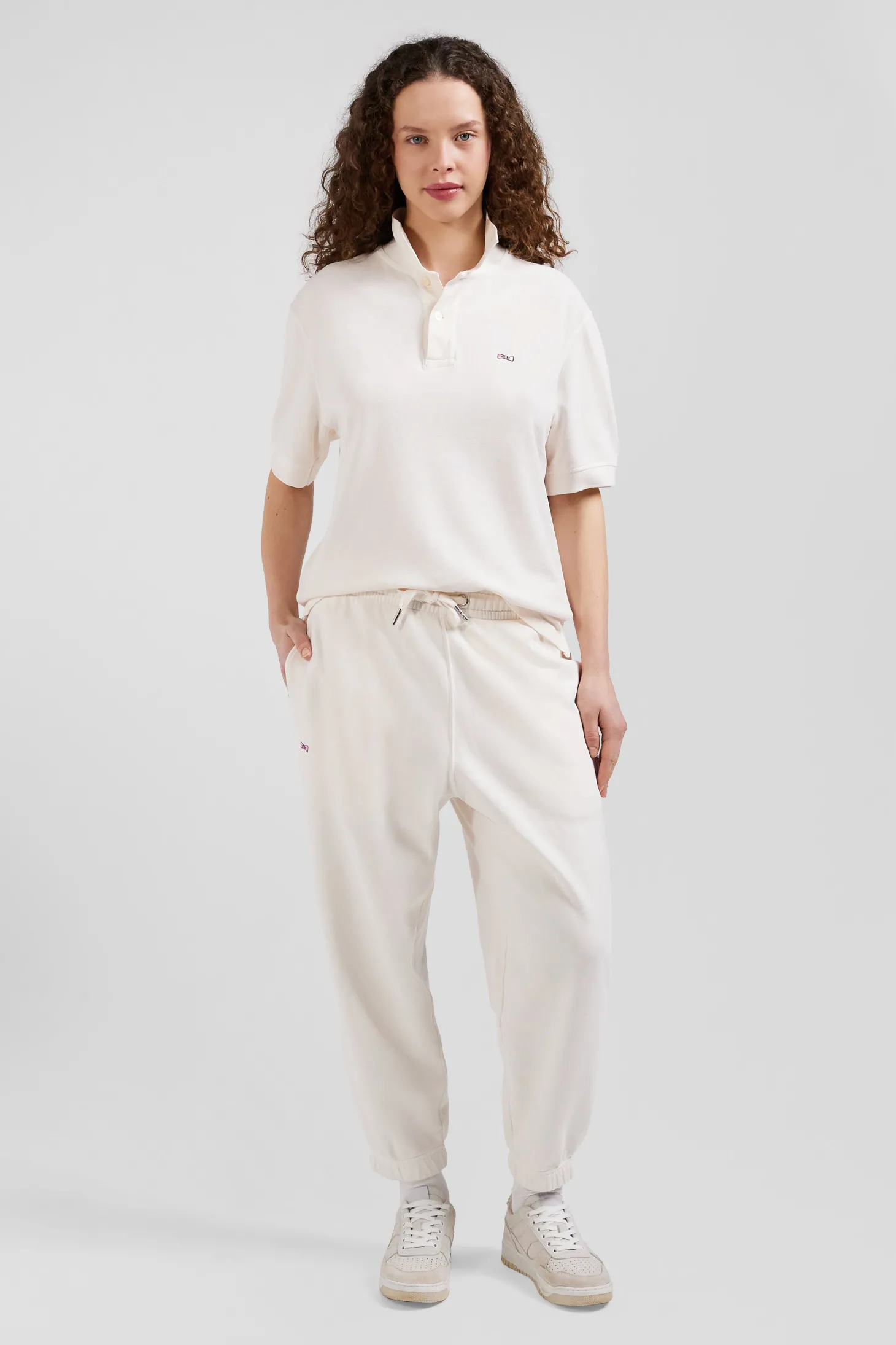 Jogging unisexe en molleton coton écru surteint coupe Relaxed