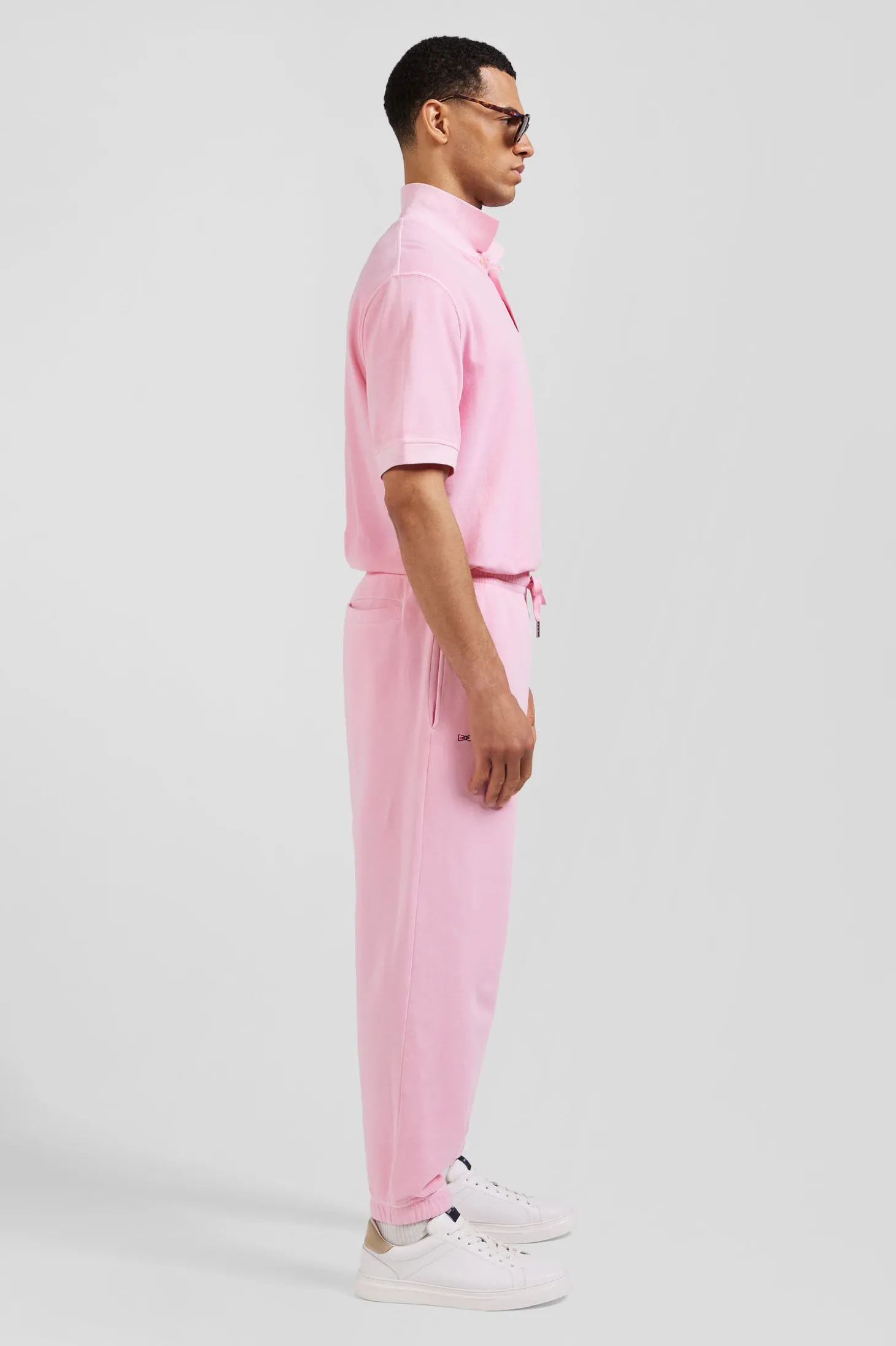 Jogging unisexe en molleton coton rose surteint coupe Relaxed