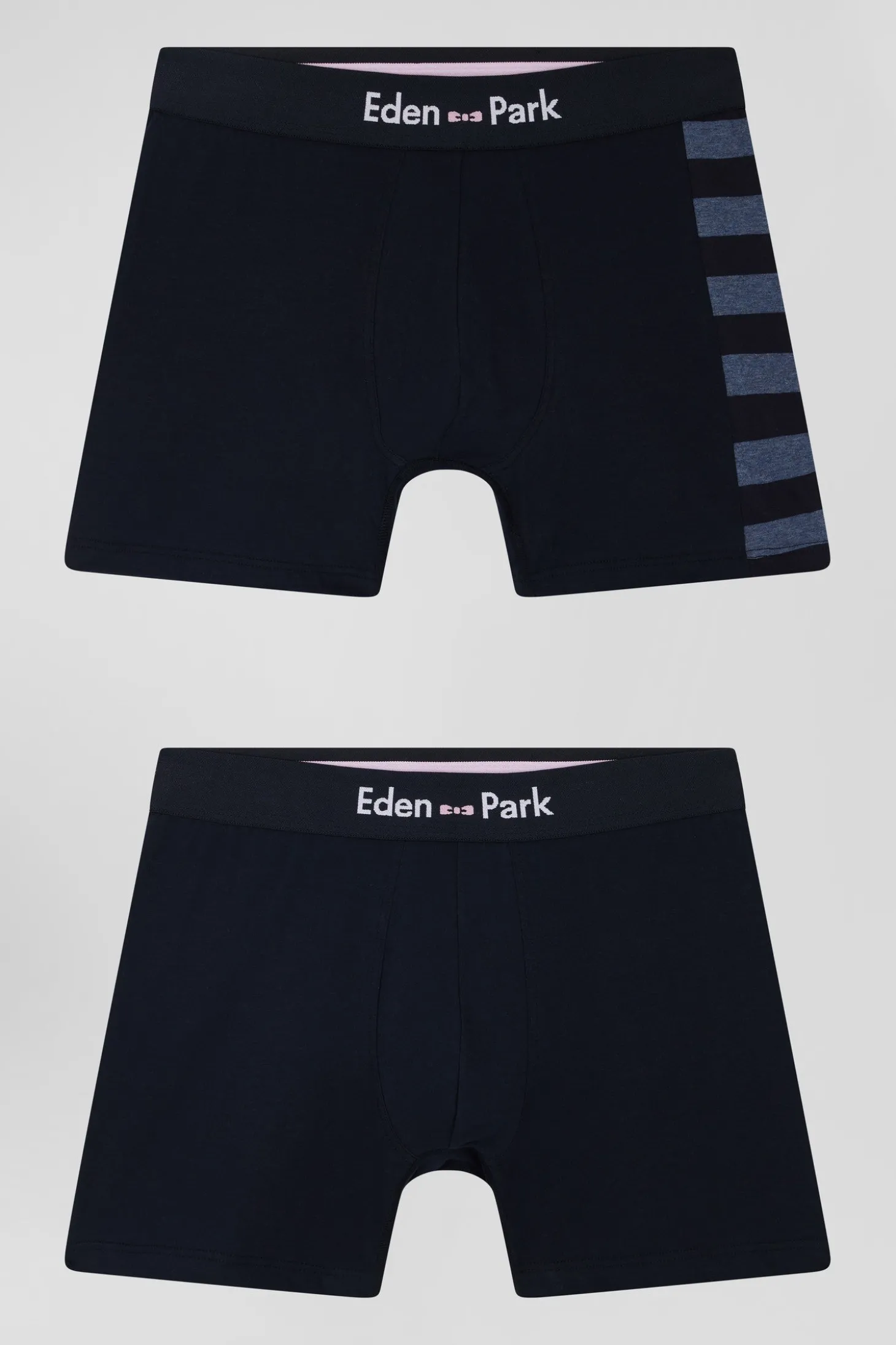 Lot de 2 boxers bleu marine détails cerclés bleus en coton stretch