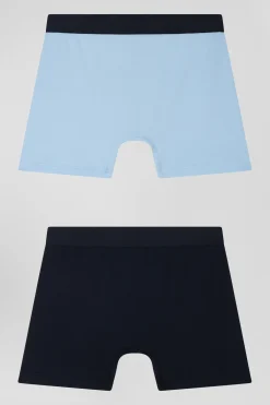 Lot de 2 boxers bleu marine et ciel en coton stretch
