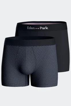 Lot de 2 boxers en coton stretch micro-motifs graphiques bleu foncé
