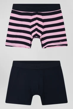 Lot de 2 boxers en coton stretch uni et cerclé rose