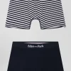 Lot de 2 boxers en coton stretch blanc et rayé