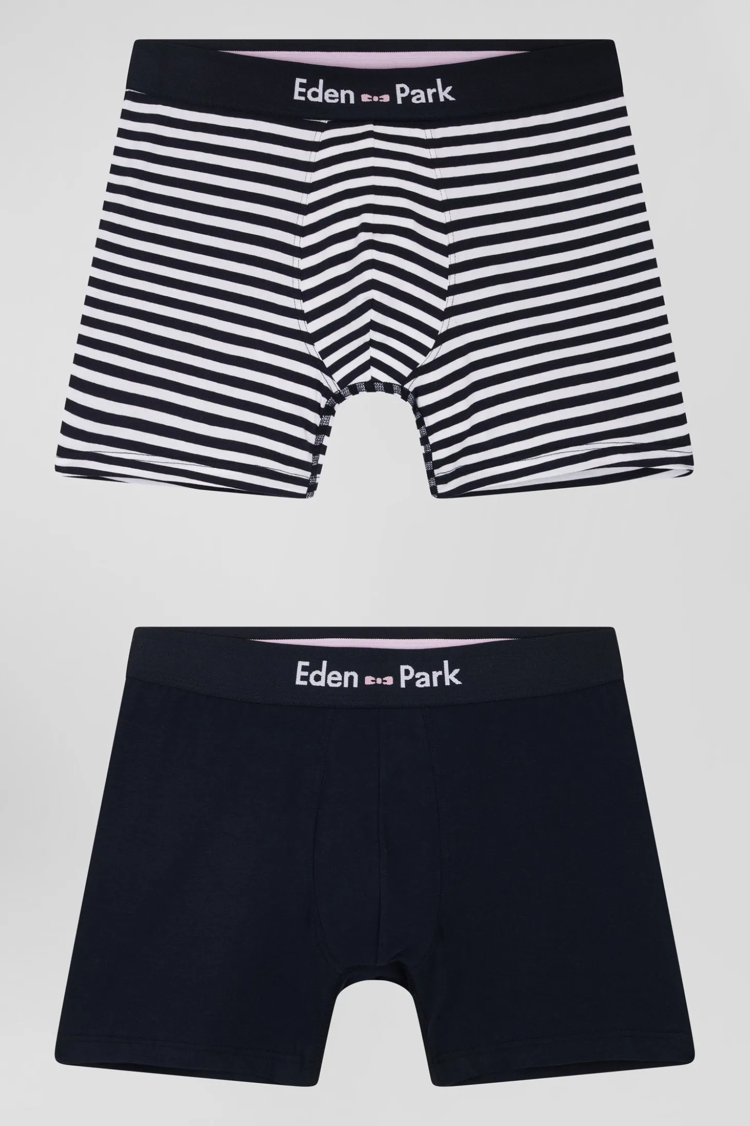 Lot de 2 boxers en coton stretch blanc et rayé